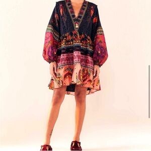 Farm Rio Mix Patchwork Long-sleeve Minidress